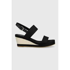 Sandály Tommy Hilfiger ROPE WEBBING MID WEDGE dámské, černá barva, na klínku, FW0FW07092