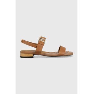 Kožené sandály Tommy Hilfiger HARDWARE FLAT SANDAL dámské, hnědá barva, FW0FW07094