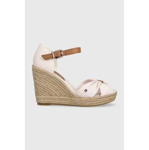 Sandály Tommy Hilfiger BASIC SEERSUCKER HIGH WEDGE dámské, růžová barva, na klínku, FW0FW07160