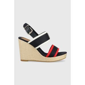 Sandály Tommy Hilfiger RWB FEMININE WEDGE dámské, tmavomodrá barva, na klínku