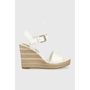 Sandály Tommy Hilfiger ECRU DENIM WEDGE SANDAL dámské, bílá barva, na klínku, FW0FW07191