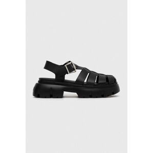 Kožené sandály Karl Lagerfeld SUN TREKKA dámské, černá barva, na platformě, KL83525