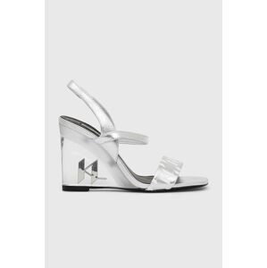 Kožené sandály Karl Lagerfeld ICE WEDGE stříbrná barva, KL34610