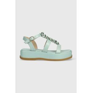 Kožené sandály Guess VADIKA dámské, tyrkysová barva, na platformě, FL6VAD LEA03