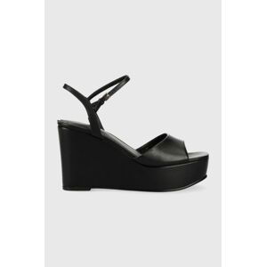 Kožené sandály Guess ZIONE2 dámské, černá barva, na klínku