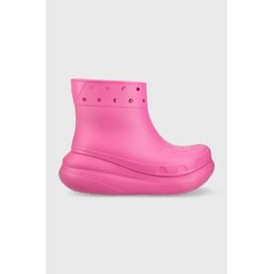 Holínky Crocs Classic Crush Rain Boot dámské, růžová barva, 207946, 207946.6UB-6UB