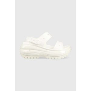Pantofle Crocs Classic Mega Crush Sandal dámské, bílá barva, na platformě, 207989