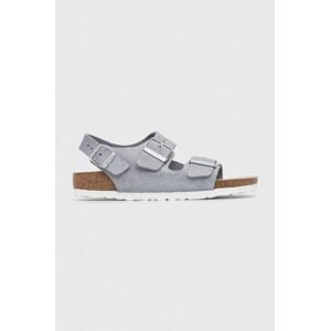 Semišové sandály Birkenstock Milano Suede dámské, stříbrná barva, 1024233