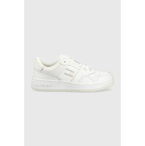 Kožené sneakers boty Tommy Jeans BASKET CUPSOLE bílá barva, EM0EM01194