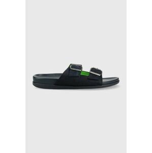 Semišové pantofle Tommy Hilfiger HILFIGER NUBUCK BUCKLES SANDAL pánské, tmavomodrá barva, FM0FM04459