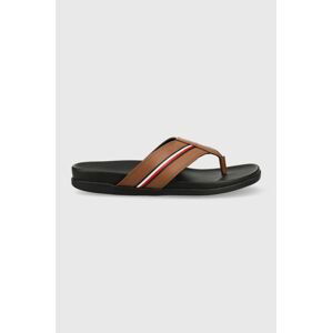 Žabky Tommy Hilfiger HILFIGER LEATHER TOE POST SANDAL pánské, hnědá barva, FM0FM04460