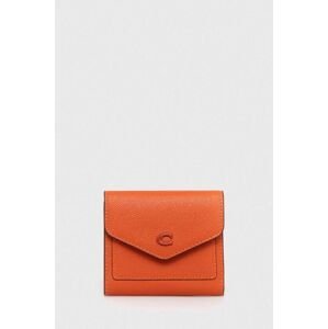 Kožená peněženka Coach oranžová barva