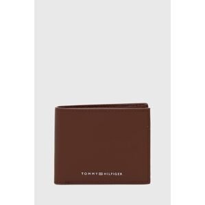 Kožená peněženka Tommy Hilfiger hnědá barva