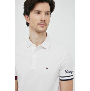 Bavlněné polo tričko Tommy Hilfiger bílá barva, s aplikací