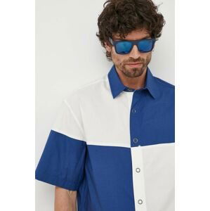 Bavlněné tričko United Colors of Benetton tmavomodrá barva, relaxed, s klasickým límcem