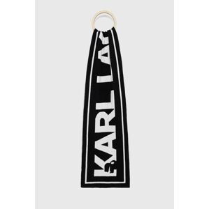Šátek z vlněné směsi Karl Lagerfeld černá barva, vzorovaný