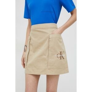 Bavlněná sukně Calvin Klein Jeans béžová barva, mini