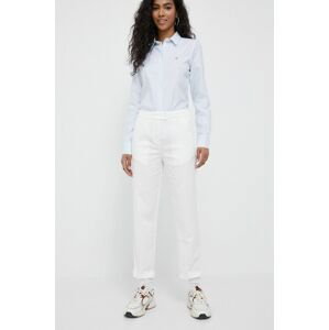 Kalhoty United Colors of Benetton dámské, bílá barva, střih chinos, high waist