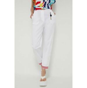 Kalhoty Love Moschino dámské, bílá barva, jednoduché, high waist