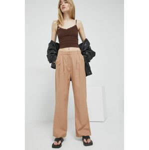 Plátěné kalhoty Abercrombie & Fitch béžová barva, široké, high waist