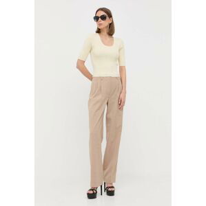 Kalhoty s příměsí vlny Luisa Spagnoli dámské, béžová barva, jednoduché, high waist