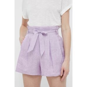 Plátěné kraťasy Emporio Armani fialová barva, high waist