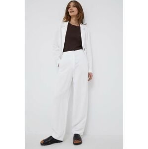 Kalhoty s příměsí lnu Emporio Armani bílá barva, high waist