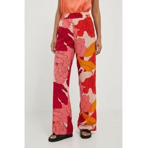 Kalhoty Sisley dámské, růžová barva, jednoduché, high waist