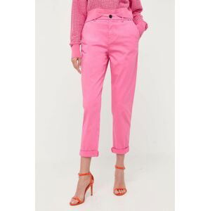 Kalhoty BOSS dámské, růžová barva, jednoduché, high waist, 50457545