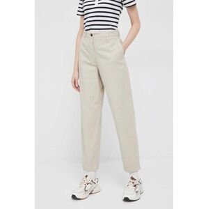 Bavlněné kalhoty Tommy Hilfiger béžová barva, jednoduché, high waist
