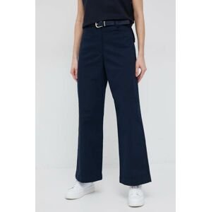 Kalhoty Tommy Hilfiger dámské, tmavomodrá barva, široké, high waist