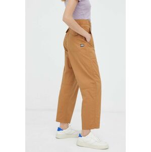 Kalhoty G-Star Raw dámské, hnědá barva, jednoduché, high waist