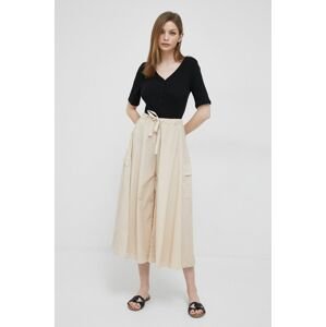 Kalhoty Deha dámské, béžová barva, široké, high waist