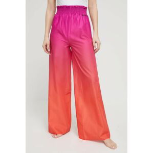 Bavlněné kalhoty Karl Lagerfeld růžová barva, široké, high waist