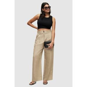 Kalhoty AllSaints dámské, béžová barva, široké, high waist