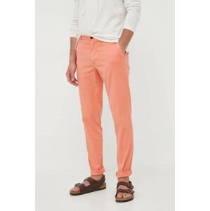 Kalhoty s příměsí lnu Tommy Hilfiger oranžová barva, ve střihu chinos
