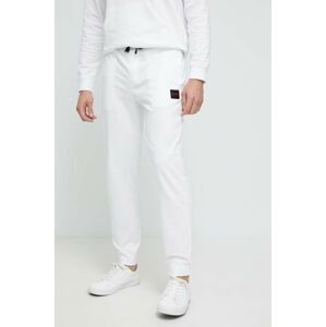 Bavlněné kalhoty HUGO bílá barva, s potiskem