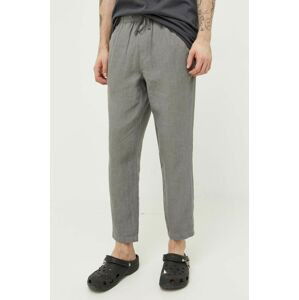 Plátěné kalhoty Superdry šedá barva, jednoduché