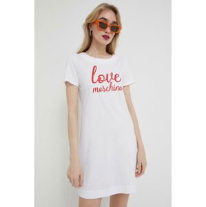 Bavlněné šaty Love Moschino bílá barva, mini