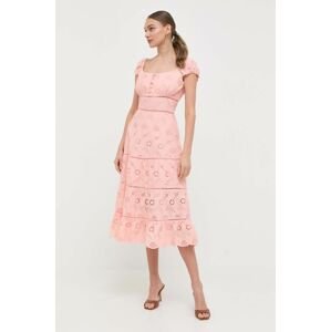 Bavlněné šaty Guess růžová barva, midi