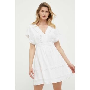Bavlněné šaty Guess bílá barva, mini