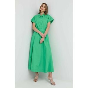 Bavlněné šaty Twinset zelená barva, maxi