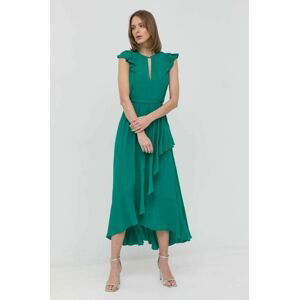 Šaty s příměsí hedvábí Twinset zelená barva, maxi