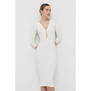 Šaty se směsí hedvábí Elisabetta Franchi bílá barva, mini