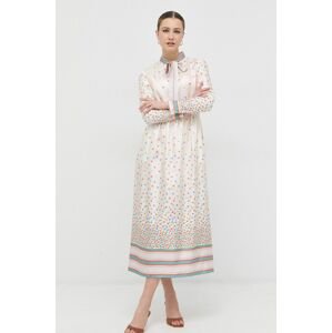 Hedvábné šaty Red Valentino béžová barva, maxi