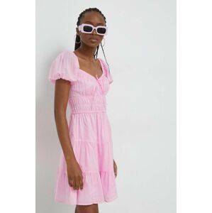 Bavlněné šaty Hollister Co. růžová barva, mini