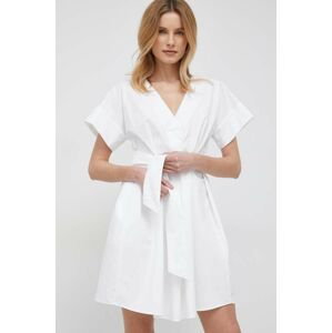 Bavlněné šaty Emporio Armani bílá barva, mini
