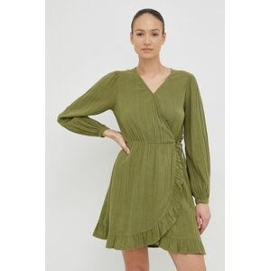 Bavlněné šaty Roxy zelená barva, mini