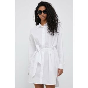 Bavlněné šaty Sisley bílá barva, mini, oversize