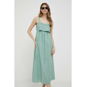 Bavlněné šaty Sisley zelená barva, midi